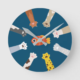Funny Design Katzen Spiel zu fangen Fisch Runde Wanduhr
