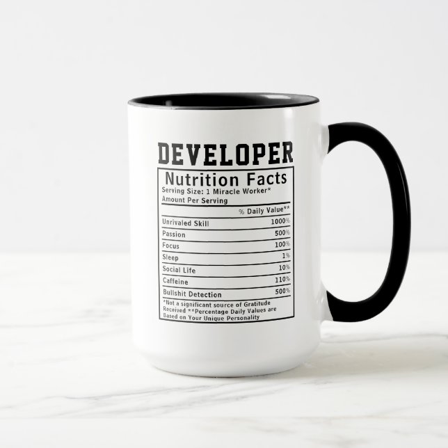 Funny Developer Nutrition Facts codieren Kreativit Tasse (Rechts)