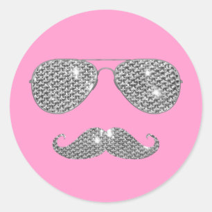 Funny Diamond Mustache mit Brille Runder Aufkleber