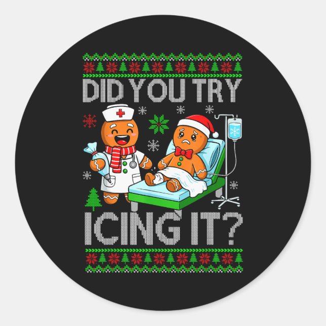 Funny Did You Try Icing It Christmas Gingerbread X Runder Aufkleber (Vorderseite)