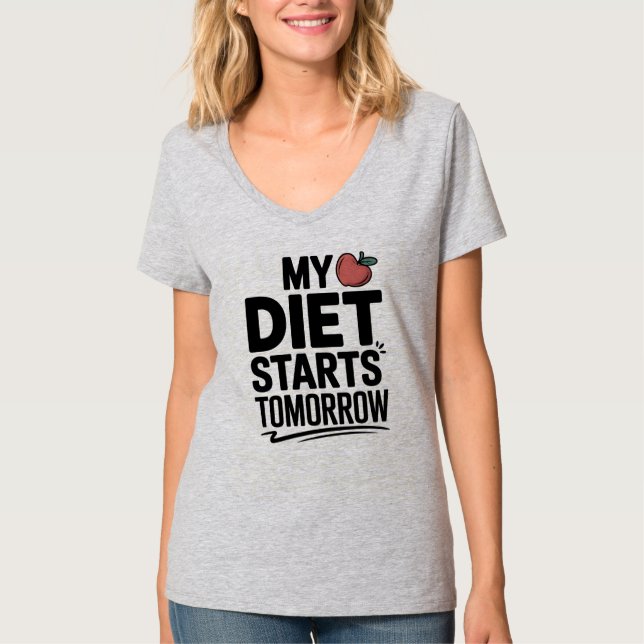 Funny Diet startet morgen Zitat zum Zögern T-Shirt (Vorderseite)