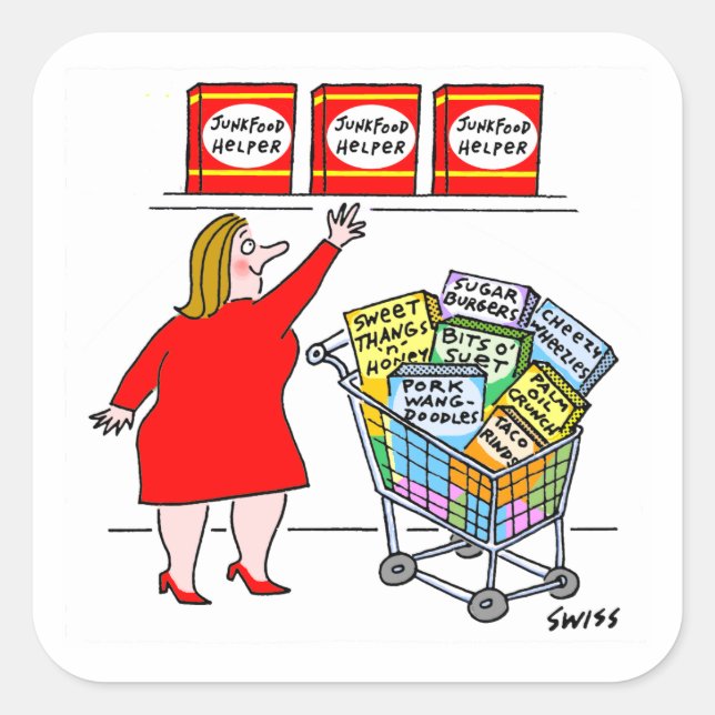 Funny Dieting Cartoon Küche Quadratischer Aufkleber (Vorderseite)