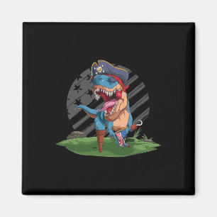 Funny Dino Pirate Us American Flag Independence Da Magnet