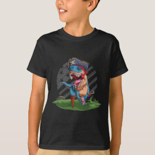 Funny Dino Pirate Us American Flag Independence Da T-Shirt