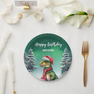Funny Dino Weihnachtsbaumgeburt Jungs Schnee Party Pappteller