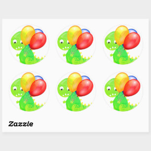 Funny Dinosaur Balloon Runder Aufkleber