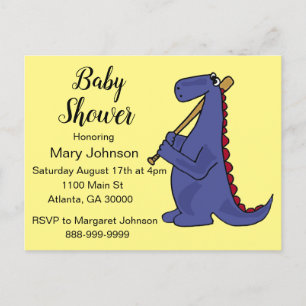 Funny Dinosaur Baseball Player Baby Dusche Einladungspostkarte