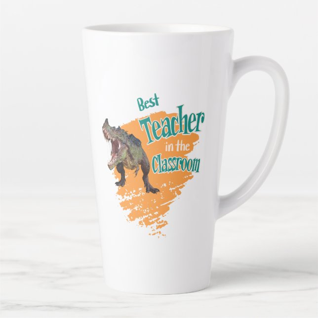 Funny Dinosaur Bester Lehrer im Klassenzimmer Milchtasse (Rechts)