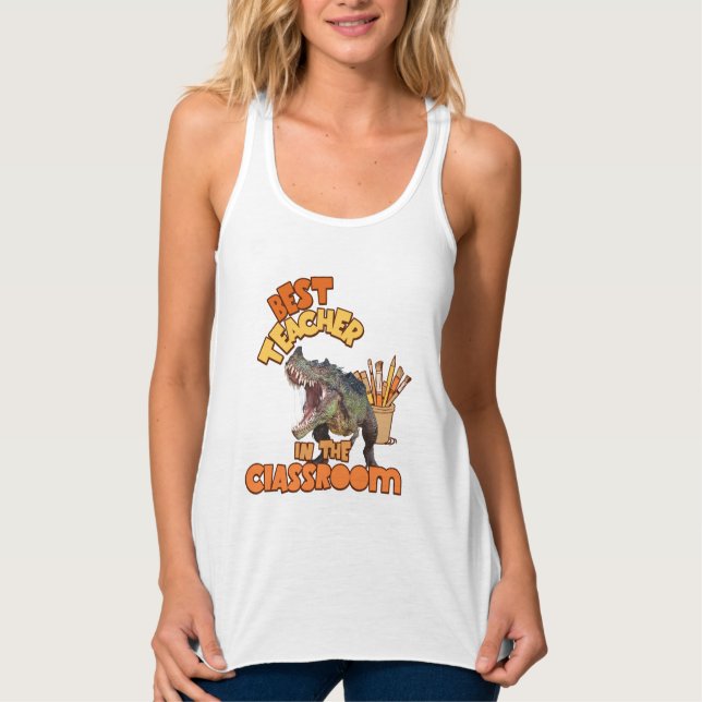 Funny Dinosaur Bester Lehrer im Klassenzimmer Tank Top (Vorderseite)