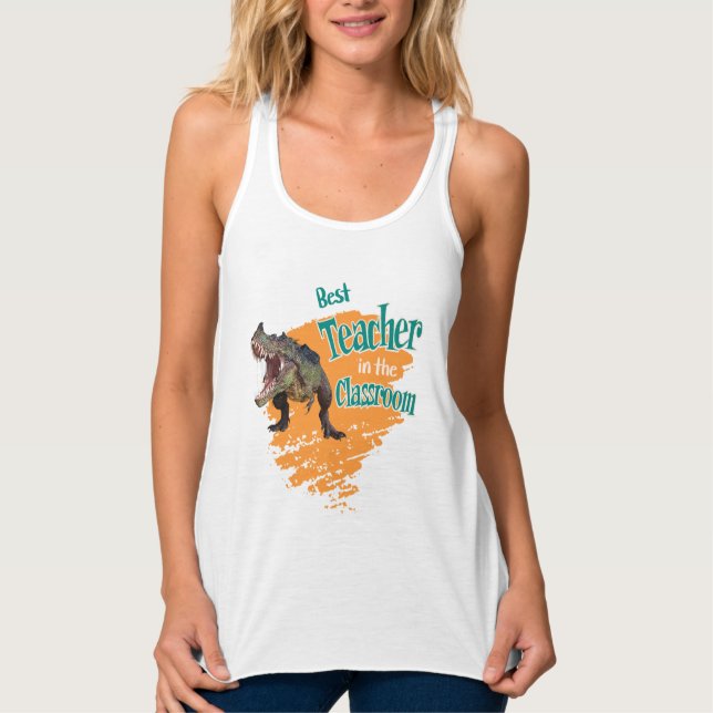 Funny Dinosaur Bester Lehrer im Klassenzimmer Tank Top (Vorderseite)