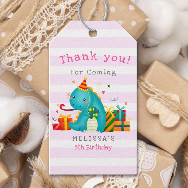Funny Dinosaur Birthday Girl Party Geschenkanhänger (Von Creator hochgeladen)