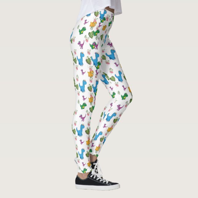 Funny Dinosaur Blätter Leggings (Rechts)
