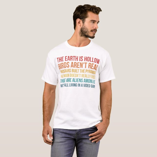 Funny Dinosaur Flat Earth Alien Verschwörungstheor T-Shirt (Vorne ganz)