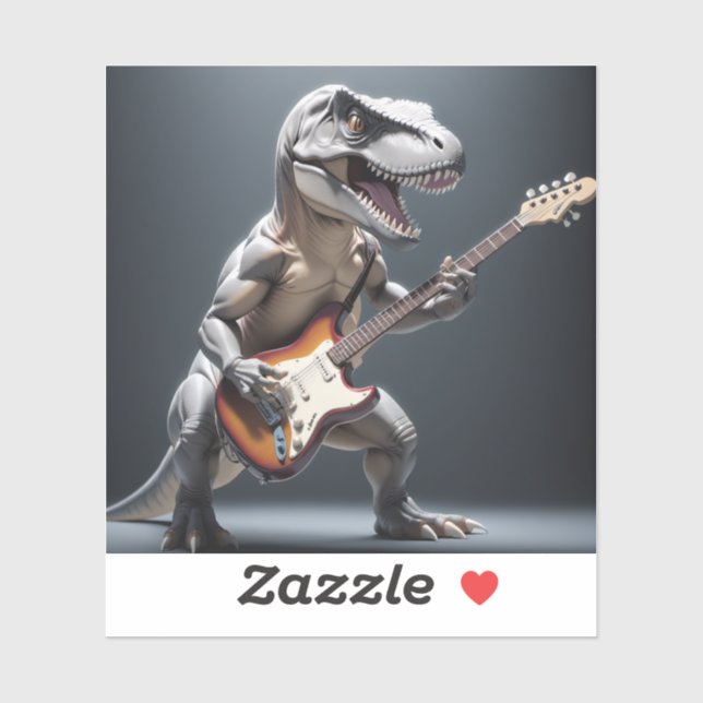 Funny Dinosaur Gitarre spielen Kunst Aufkleber (Blatt)