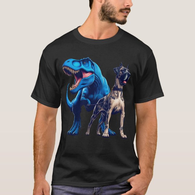 Funny Dinosaur Great Dane Walking Dog Lover T-Shirt (Vorderseite)