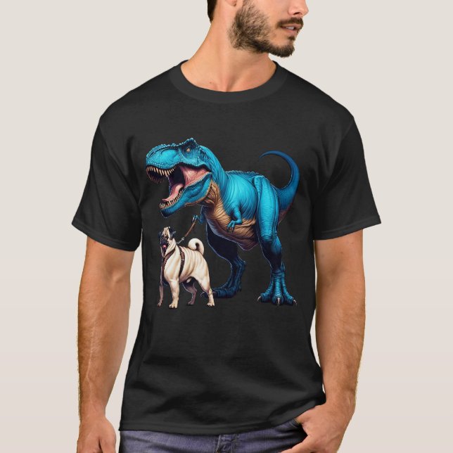 Funny Dinosaur Mops Walking Dog Lover T-Shirt (Vorderseite)