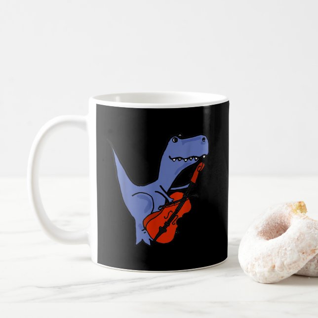 Funny Dinosaur Playing Cello Kaffeetasse (Mit Donut)