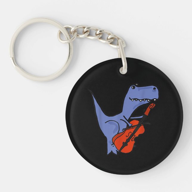 Funny Dinosaur Playing Cello Schlüsselanhänger (Vorderseite)