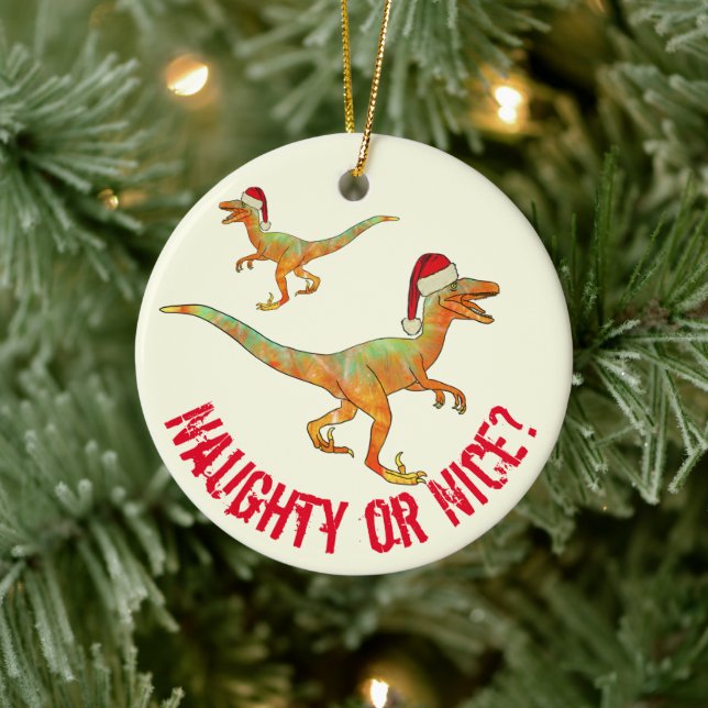 Funny Dinosaur Raptor Santa Quote Keramik Ornament (Baum)