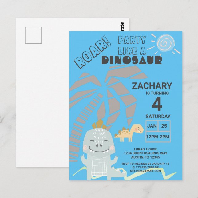 Funny Dinosaur Roar Kindergeburtstag Party Einladu Postkarte (Vorne/Hinten)