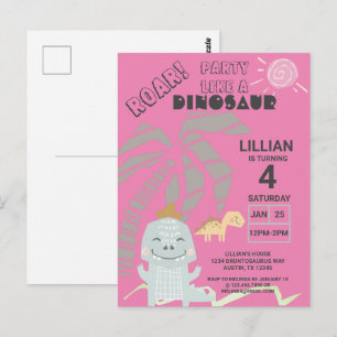Funny Dinosaur Roar Kindergeburtstag Party Einladu Postkarte