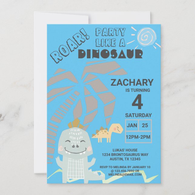 Funny Dinosaur Roar Kindergeburtstag Party Einladung (Vorderseite)