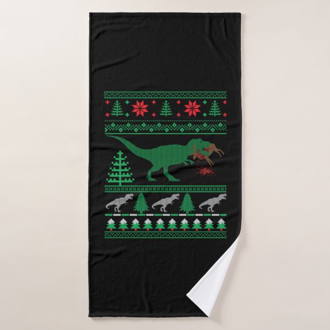FUNNY DINOSAUR TREE REX MIT CHRISTMAS LIGHTS T-SH BADEHANDTUCH (Badehandtuch)