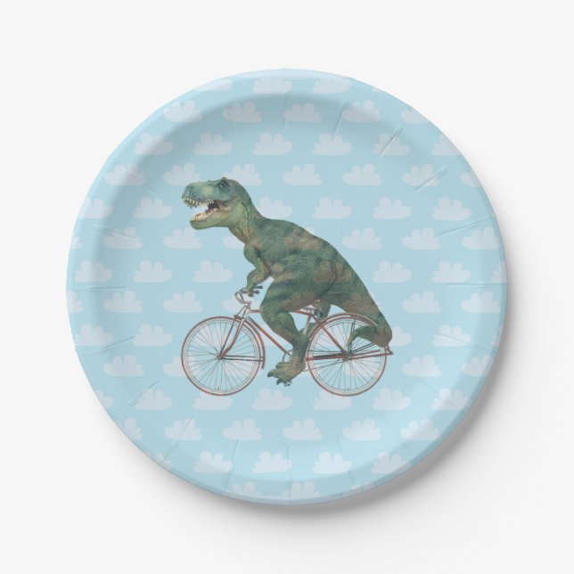 Funny Dinosaur TRex Fahrradfahren  Pappteller (Vorderseite)