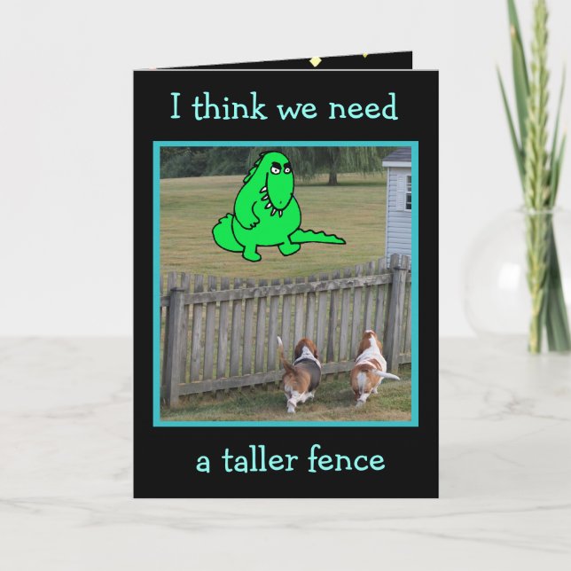Funny Dinosaur und Bassets on "Just Weil" Card Karte (Vorderseite)