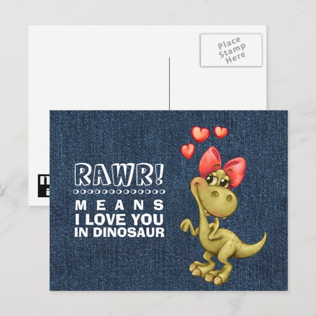 Funny Dinosaur Valentinstag Feiertagspostkarte (Vorne/Hinten)