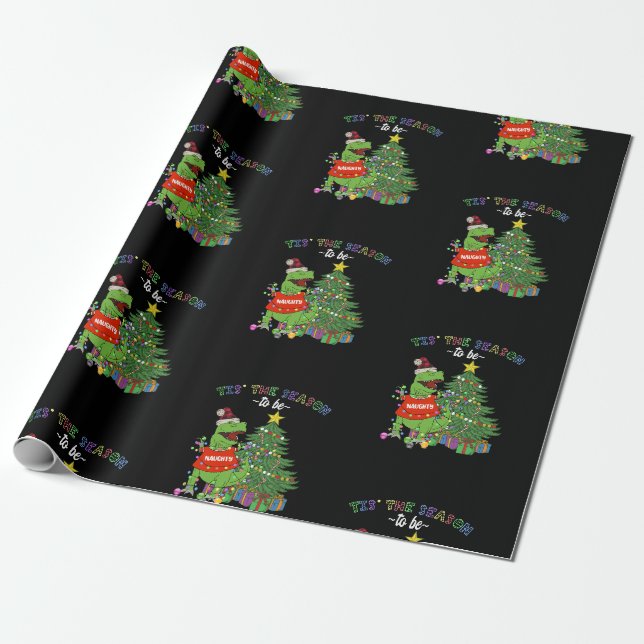 Funny Dinosaur Weihnachten Dies ist die Saison nau Geschenkpapier (Ungerollt)