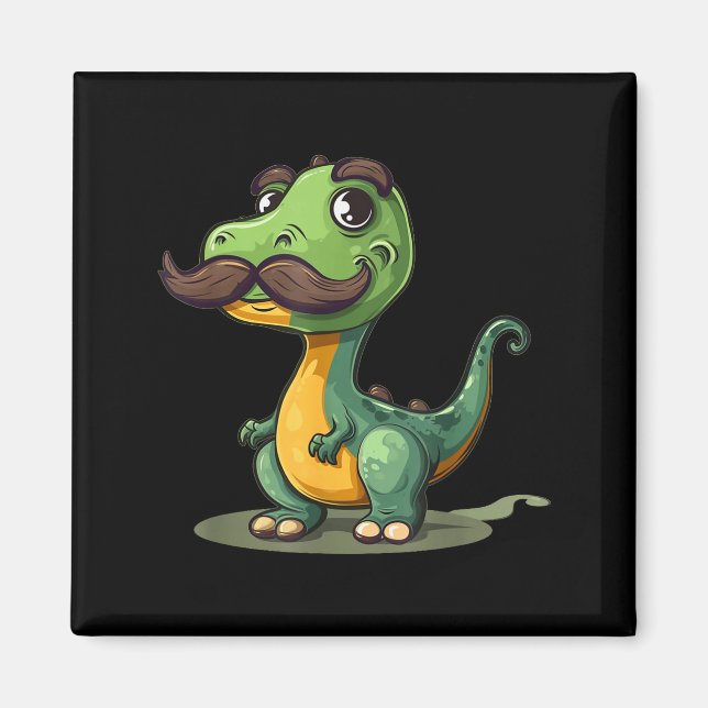 Funny Dinosaur With Mustache Beard For Adults And  Magnet (Vorne)