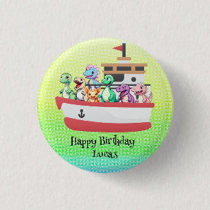 Funny dinosaur Yacht Birthday Party DIY Name Button