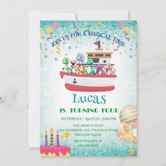 Funny dinosaur Yacht Birthday Party DIY Name Einladung
