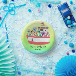 Funny dinosaur Yacht Birthday Party DIY Name Pappteller