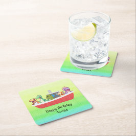 Funny dinosaur Yacht Birthday Party DIY Name Rechteckiger Pappuntersetzer