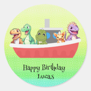 Funny dinosaur Yacht Birthday Party DIY Name Runder Aufkleber
