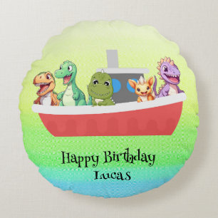 Funny dinosaur Yacht Birthday Party DIY Name Rundes Kissen