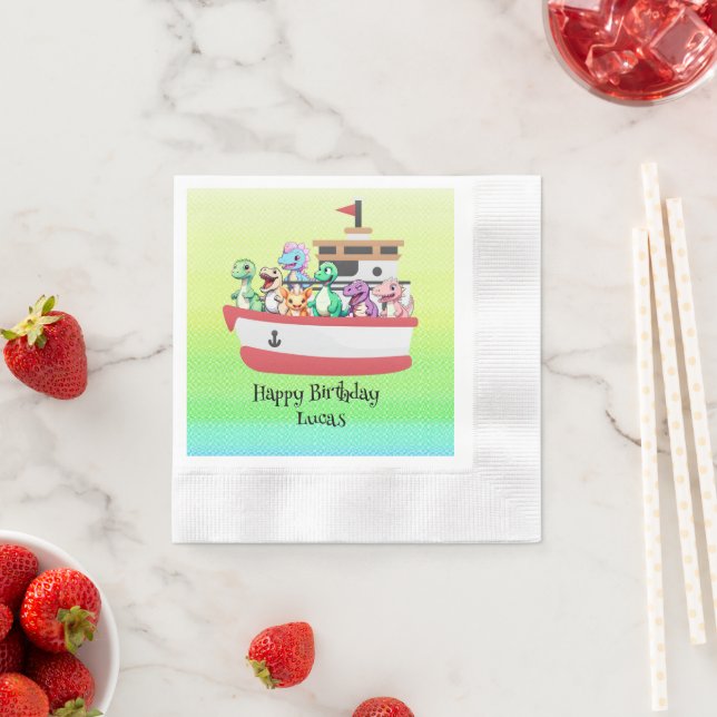 Funny dinosaur Yacht Birthday Party DIY Name Serviette (Beispiel)