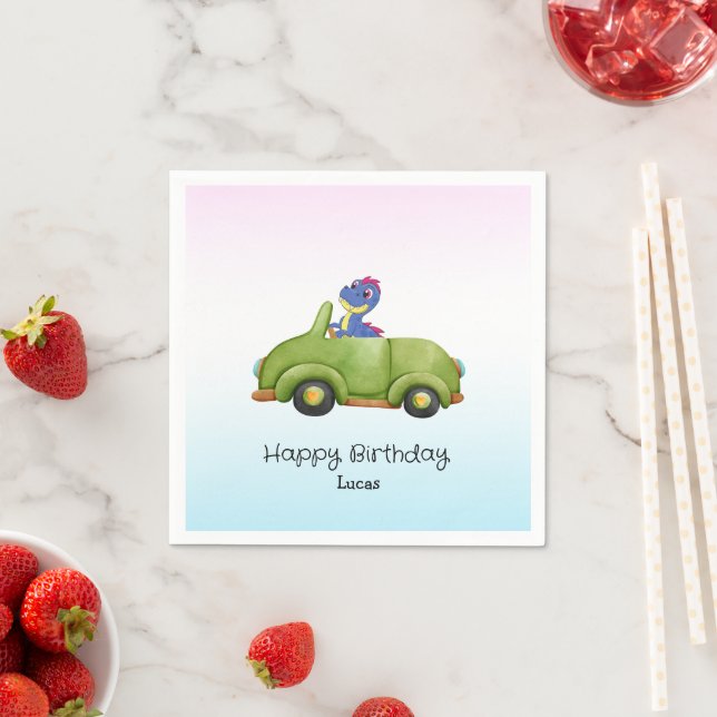 Funny Dinosaurier antikes Auto B2S Kindergeburtsta Serviette (Beispiel)