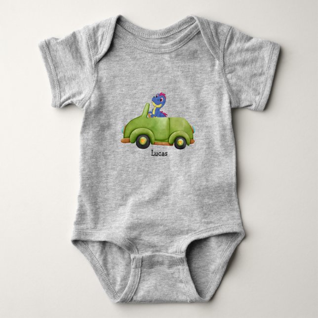 Funny Dinosaurier Antikwagen Geburtstagsschüler Baby Strampler (Vorderseite)
