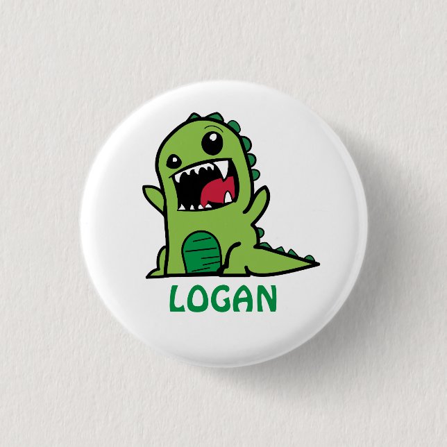 Funny Dinosaurier Cartoon mit Namen Button (Vorderseite)