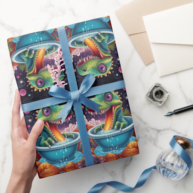 Funny Dinosaurier in Space & Dino Abenteuer Geschenkpapier (Schenken)
