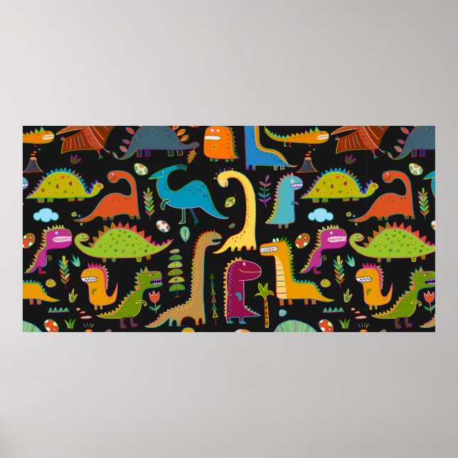 Funny Dinosaurier nahtloses Muster Poster (Vorne)