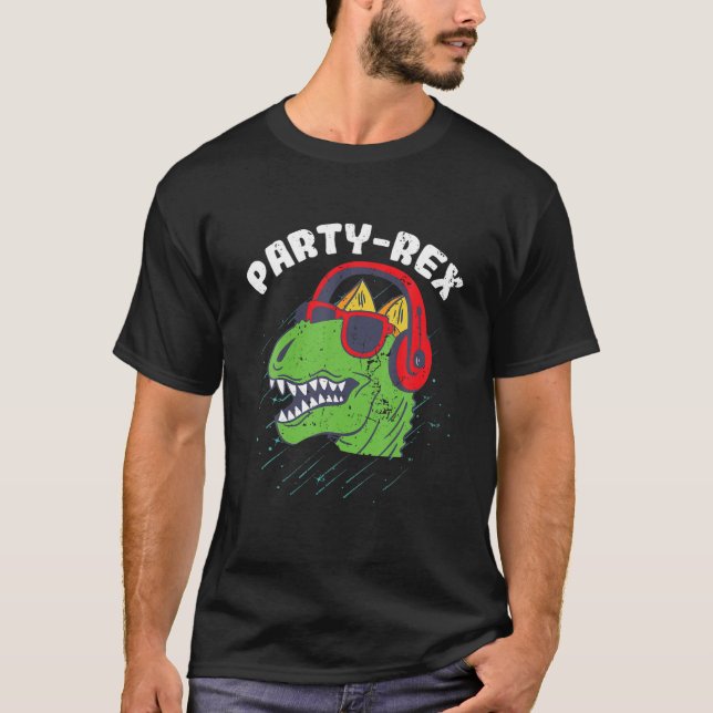 Funny Dinosaurier Puff mit Kopfhörer Party Rex Kin T-Shirt (Vorderseite)