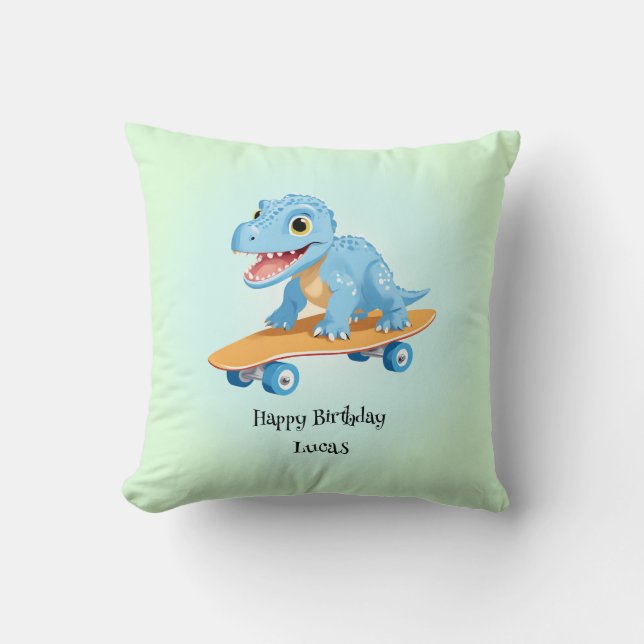Funny Dinosaurier Skateboard Geburtstagsparty Jung Kissen (Vorderseite)