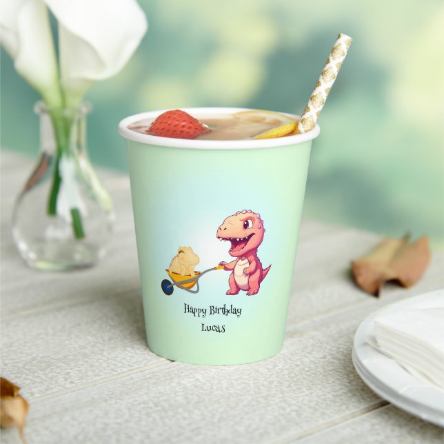 Funny Dinosaurier Strohkarren Geburtstagspartei DI Pappbecher (In Situ)