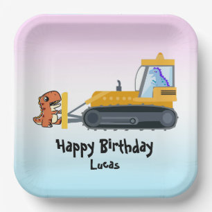 Funny Dinosaurier Traktor Junge Zurück zur Schule Pappteller