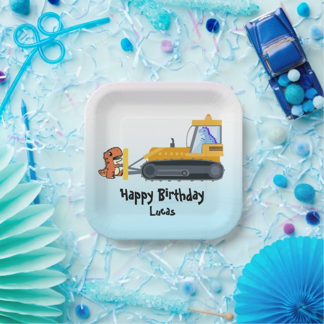 Funny Dinosaurier Traktor Junge Zurück zur Schule  Pappteller (Party)