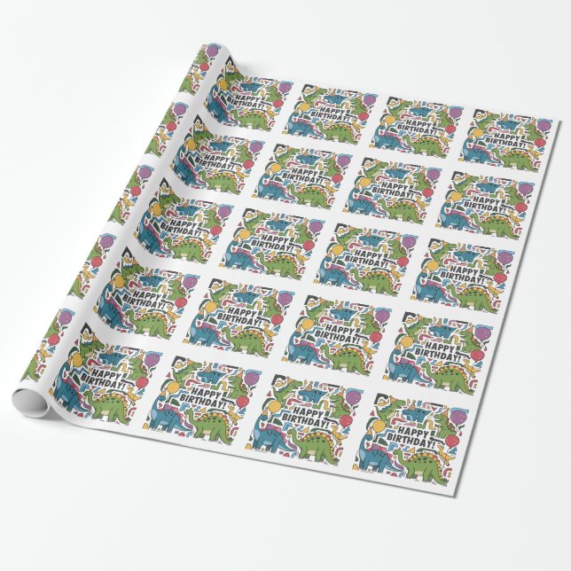 Funny Dinosaurier und Balloons glücklich zum Gebur Geschenkpapier (Ungerollt)